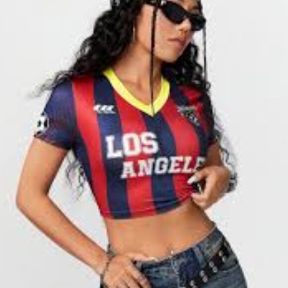 Shein NWT Los Angeles Cropped Jersey Graphic Short Sleeve Tee XS - Picture 1 of 7